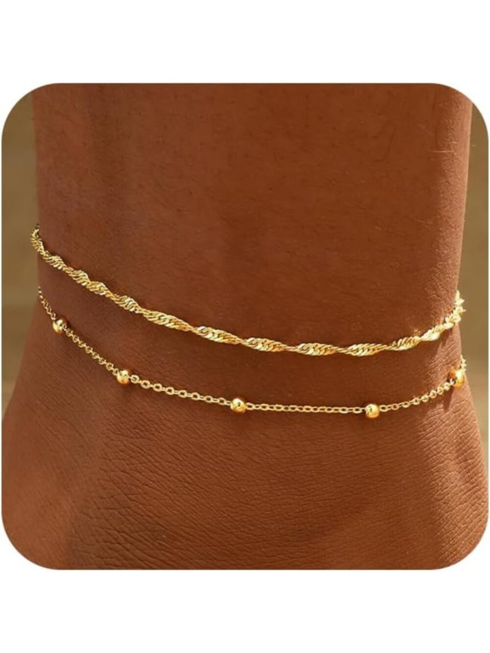 Waterproof Gold Anklets for Women - Stackable Cuban Link & Beaded Bracelets